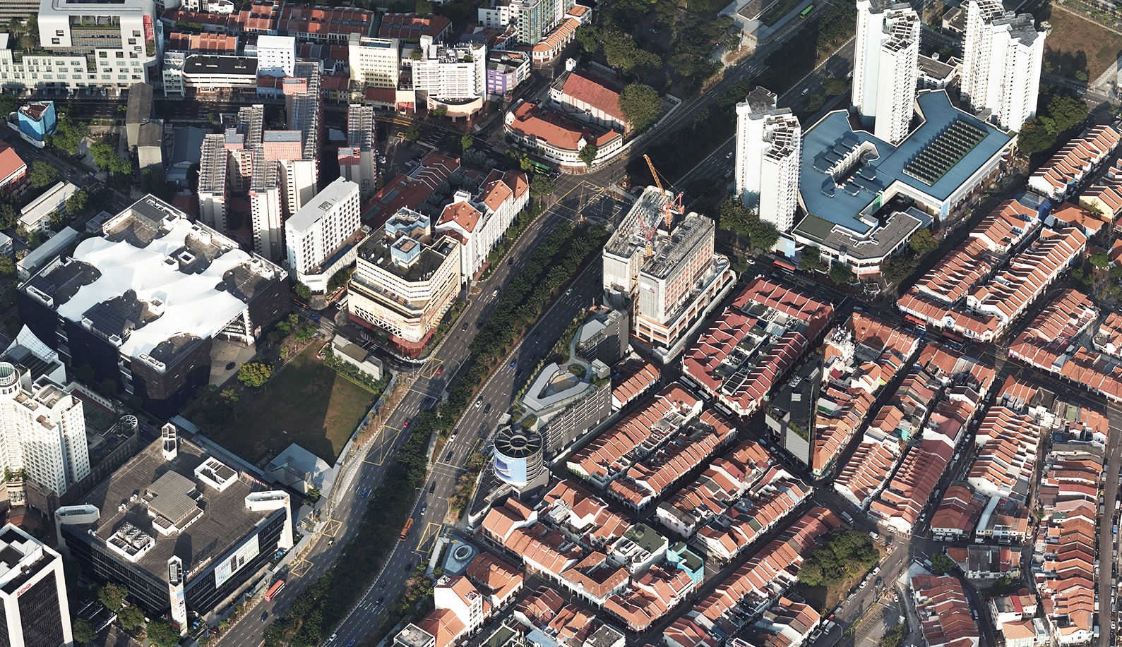 Aerial view of downtown Singapore.